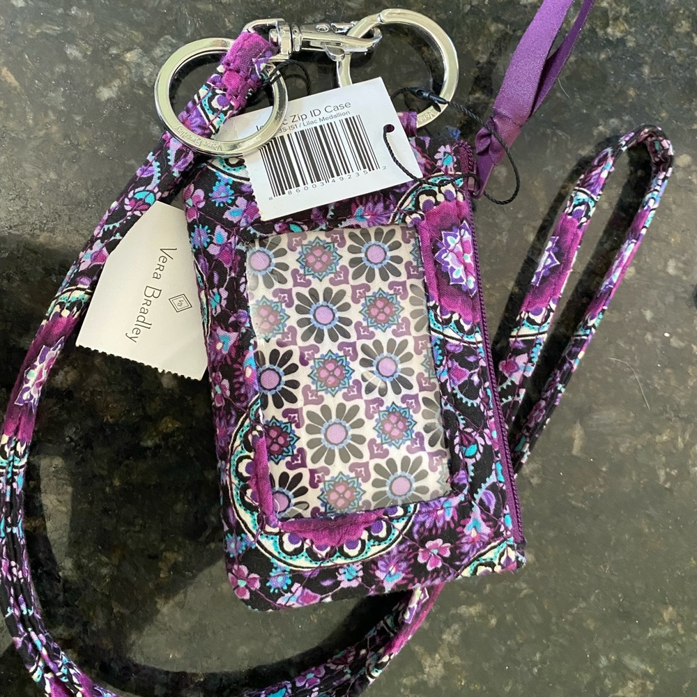 NWT Vera Bradley credit card/ID pouch and matching lanyard ~ Purple/Multi